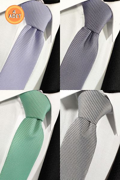 BLC Basic Line Co. مجموعة من 4 ربطات عنق ومنديل مميزين بألوان الليلك والأرجواني اللافندر والأخضر النعناعي والرمادي الفضي