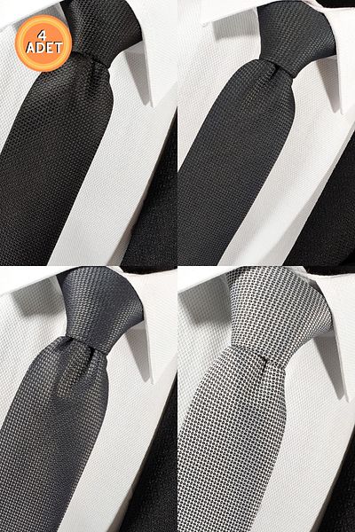BLC Basic Line Co. Set of 4 Advantage Tie and Handkerchief in Black, Anthracite Gray, Smoked Gray and Silver Gray Colors