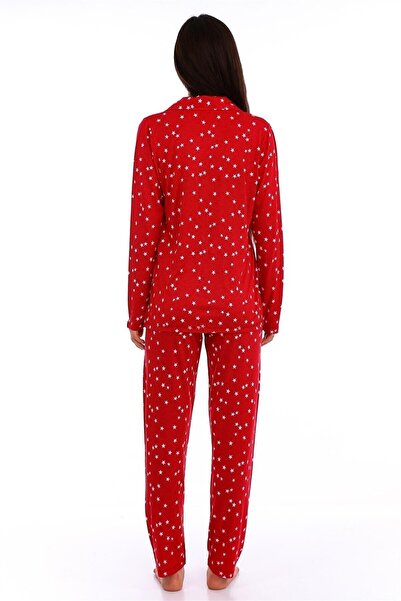 Etoile Σετ γυναικεία πιτζάμες μπαμπού, κόκκινο, με κουμπιά Evia