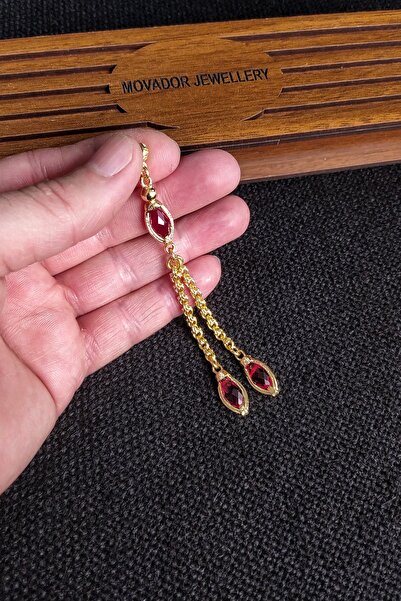 Vip Kehribar Kırmızı Zirkon Taşlı Altın Kaplama Pirinç Püskül Arnavut Zincirl...