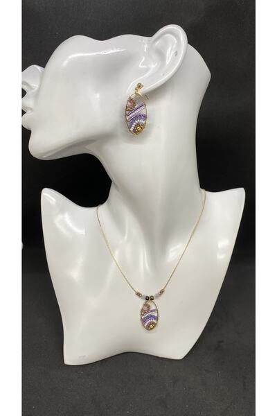 Porsuk Alternatif اليدوية العرقية الحياكة الخرز المرأة قلادة القرط مجموعة