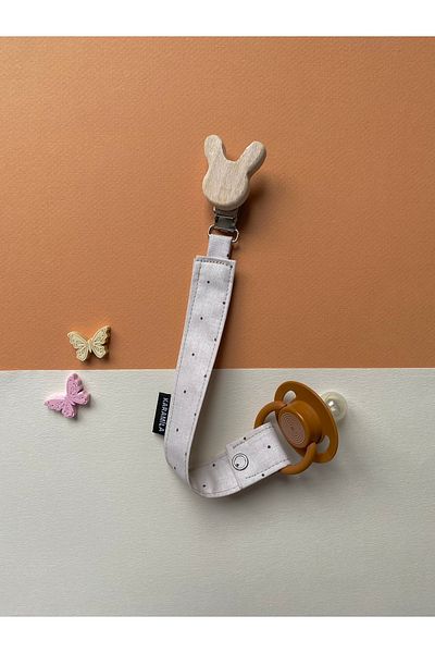 KARAMİLA Rabbit Wooden Clip Baby Pacifier Strap - Baby Pacifier Chain 100% Cotton Baby Gift