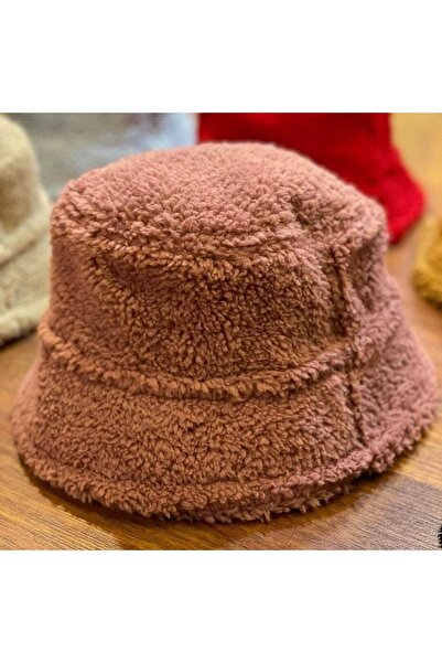 salarticaret Kadın Peluş Bucket Kova Şapka Standart- Gül Kurusu