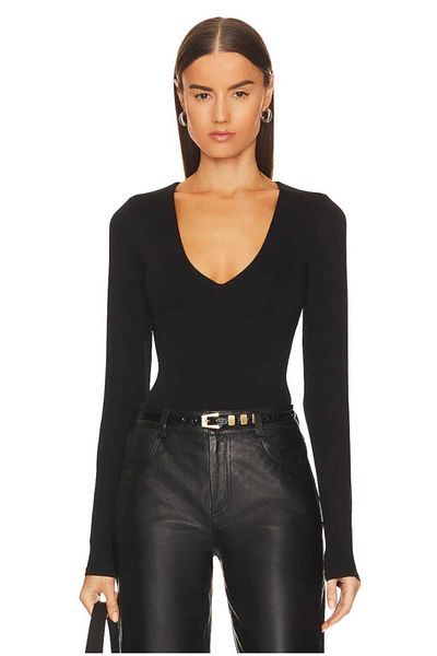 Zagrep Women's Long Sleeve V Neck Silk Jersey Badysuit