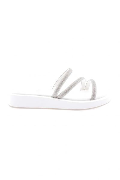 DGN Women's Silver Stone Cross Banded Slippers White 11933108