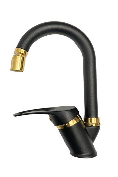 VSA Siyah Mix Gold Oynar Perlatörlü Kuğu Mutfak Lavabo Bataryası Aç Kapa Musluk