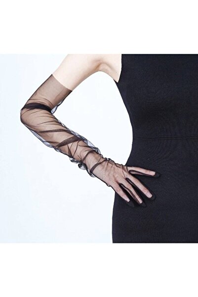 Hobigram Lycra Black Long Tulle Gloves Special Occasion Gloves – Gloves, Stylish Design, Women's Accessory