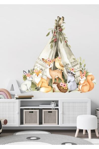 WALLHUMAN Αυτοκόλλητο τοίχου για παιδικό δωμάτιο με σχέδιο δασικής σκηνής