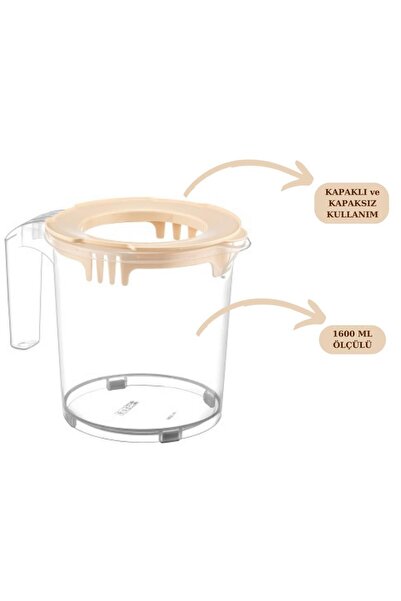 Flosoft Kapaklı Ölçülü Mikser Kabı 1600 Ml