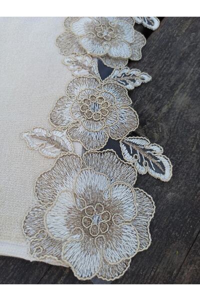 Çeyiz Bahçesi Γκιουλσέν 3Δ Γαλλική Δαντέλα Cappicuno Βελούδινη Πετσέτα 50&90