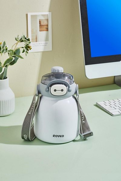 Rovco 1000ml Steel Thermos with Double Use Straw/ Comfortable Drink Strap Sticker Gift 6 Hours Insulation