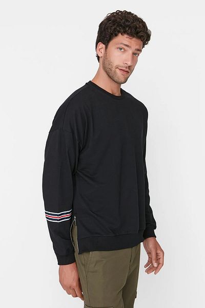 Trendyol Collection Черен оувърсайз/широк раиран суитшърт без повдигане TMNAW21SW0796