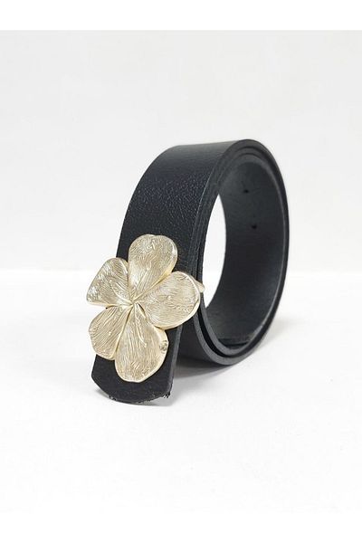 Kemerix 100% Genuine Leather Women's Black Belt with Gold Buckle