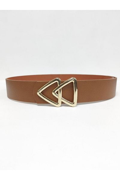 Kemerix 100% Genuine Leather Women's Tan Belt with Gold Buckle
