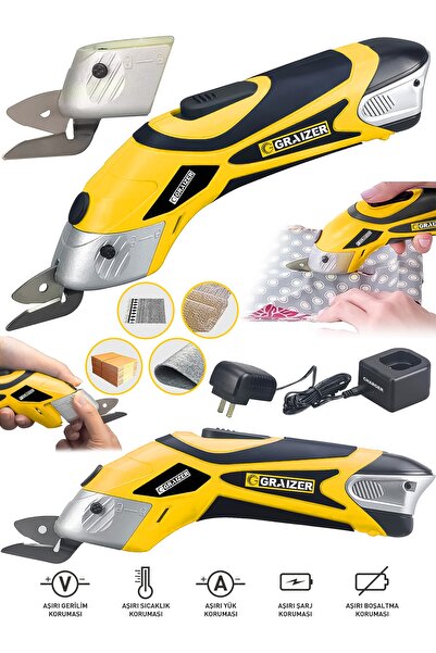 Graizer Alman 18 V Şarjli Çelik Dişli Çift Akülü Kumaş Kesme Deri Kağıt Makasi Çok Amaçlı Makas