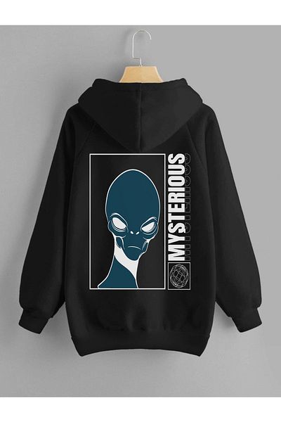 DEEPSENCE Unisex Hooded Sweatshirt Mysterious Back Print Black