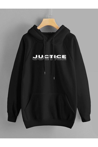 DEEPSENCE Unisex Hooded Sweatshirt Juctice Back Print Black