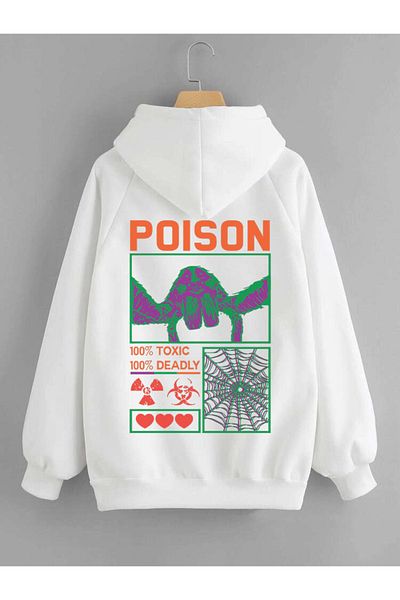 DEEPSENCE Unisex Hooded Sweatshirt Posion Back Print White