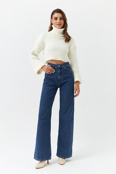 LİMABEL Pantaloni de damă Tiana Power Lycra, albastru mediu, cu talie super înaltă, din lycra, cu picioare largi