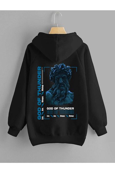 DEEPSENCE Unisex Hooded Sweatshirt God Of Tuhunder Back Print Black