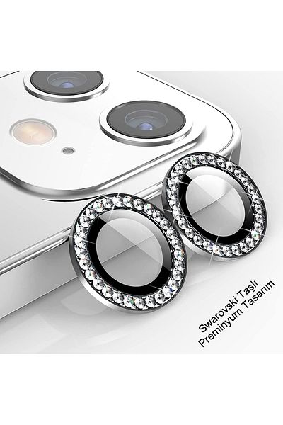 HyperAge iPhone 11 & iPhone 12 & 12 Mini Compatible Swarovski Stone Diamond Camera Protector - Silver [Set of 2]