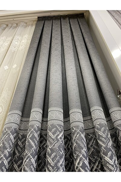 ÇOPURLAR PERDE Pano Fon Perde Natural Gri Zarif Desenli Elit 1e3 Sık Pile Dikim