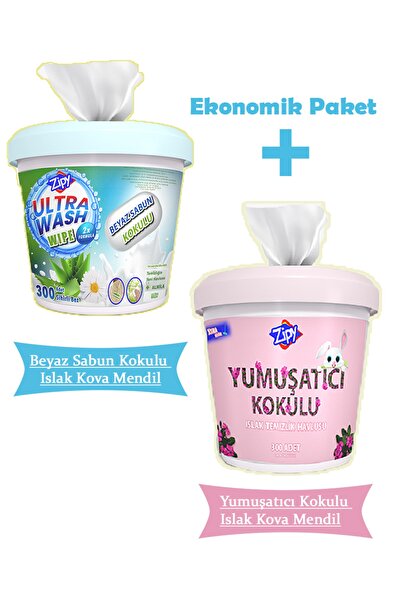 zipy Beyaz Sabun Kokulu Ve Yumuşatıcı Kokulu Islak Kova Mendil Ekonomik Paket