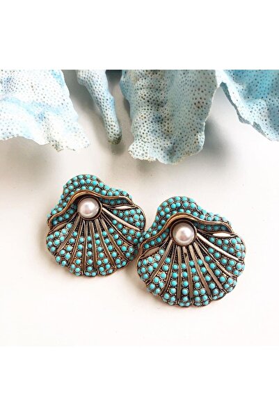 TMD AKSESUAR Sea Shell Turquoise Jewelled Pearl Antique Earrings