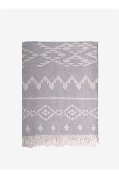 Barine Gray Kilim Cotton Sofa Shawl - 130X170