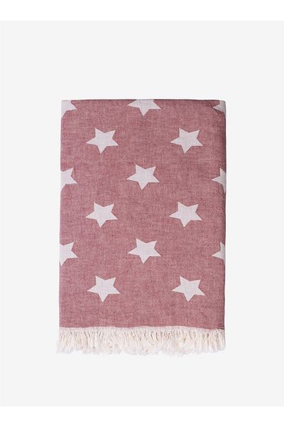Barine Burgundy Star Cotton Sofa Shawl - 130X170