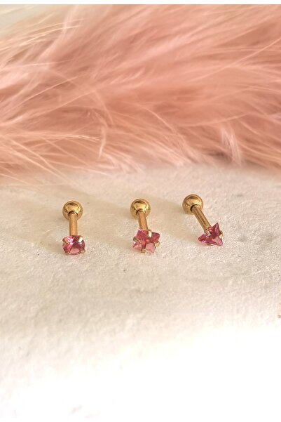 Bylin Cerrahi Çelik Renkli Tek Taş Piercing Set (taş Çapı 3mm, Bar Uzunluğu 6...