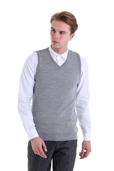 Hatemoğlu Gray Comfort Fit Plain V-Neck Wool Knitwear Sweater