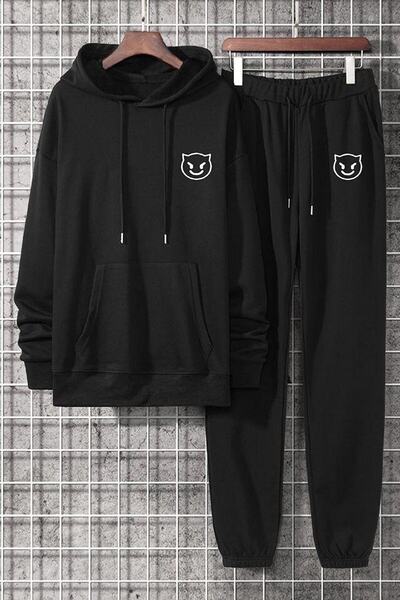 NO 601 Μαύρη κουκούλα Μαύρη Φούτερ Σετ φόρμας Unisex