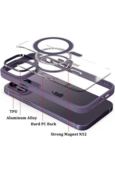 m.tk moveteck Iphone 14 Pro Max Derin Mor Sararmaz Orjinal Kılıf Magsafe Mika Alüminyum Alaşımlı Tuşlar