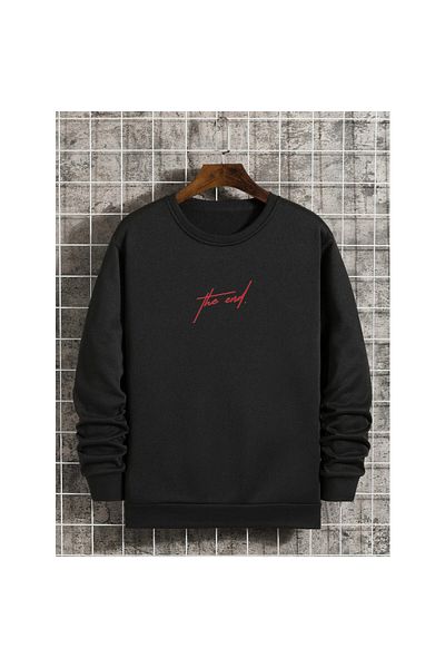 GRİLAND Hanorac negru unisex The End imprimat oversize cu gât crew