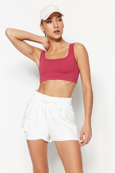 Trendyol Collection Bílé padákové 2vrstvé pletené sportovní šortky s vnitřními šortkami TWOAW21SR0012