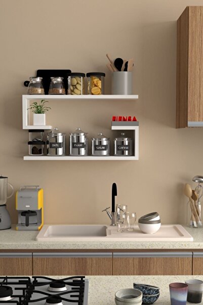 FİENSA Mutfak Rafı, Çocuk Odası Duvar Rafı, Banyo Rafı, Çalışma Odası Rafı - Beyaz