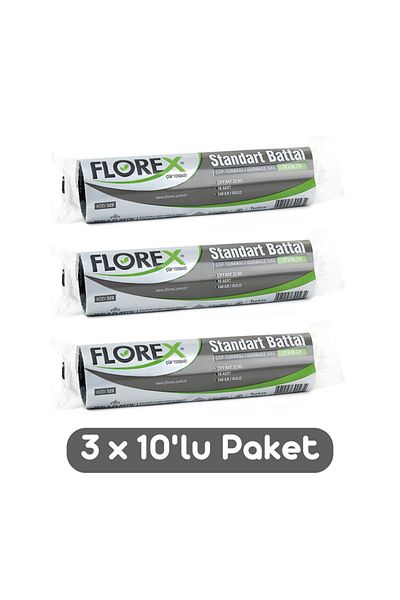 Florex Standard King Size Garbage Bag 72x95 Cm 10 Pieces Rolls Black 3 Rolls (30 Pieces)
