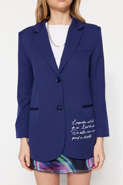 Trendyol Collection Navy Blue Oversize Lined Woven Blazer Jacket TWOSS23BC00053