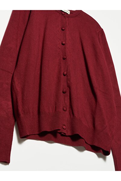 Dilvin 1295 Crew Neck Buttoned Basic Cardigan-burgundy