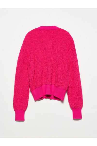 Dilvin 60173 V-Neck Knitwear Cardigan-fuchsia