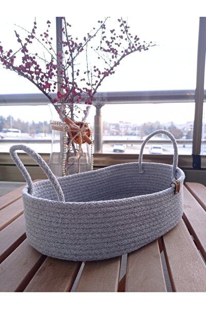 NCDSGN Çok Amaçlı El Yapımı Pamuklu Gri Oval Saplı Sepet,organizer,dekoratif ...