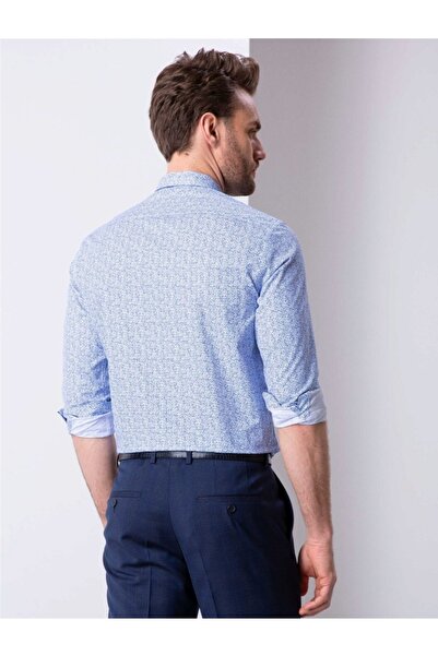 Pierre Cardin Mavi Slim Fit Armürlü Gömlek