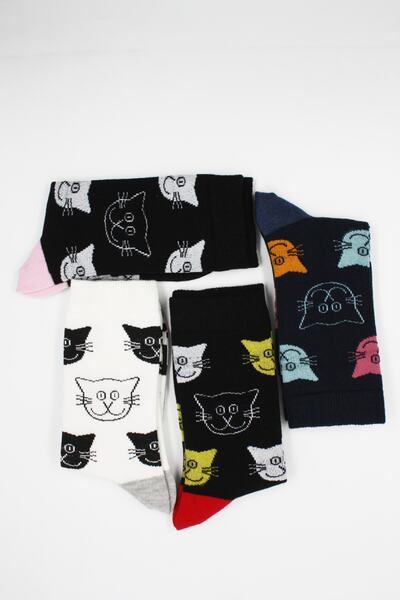 KARDEŞLER ÇORAP Унисекс памучни чорапи с котешки мотиви, пакет от 4 броя