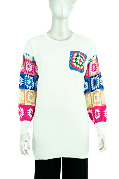 Oppland Жіноча зимова туніка з етнічним візерунком, круглим коміром, довгими рукавами, з еластичного трикотажу, нова модна модель.