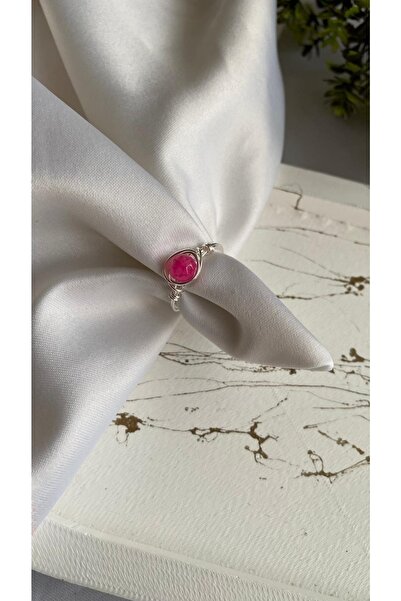 PelvedDesign خاتم سلك من حجر العقيق الوردي الطبيعي مصنوع يدويًا