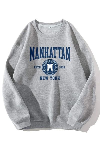 MODAGEN Унисекс сив суитшърт с щампа с кръгло деколте Manhattan