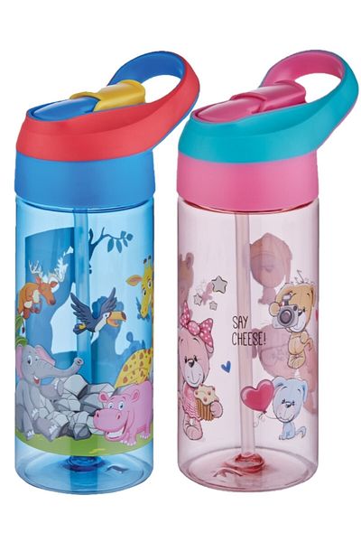 Vagonlife Set of 2 500ml Tritan Children's School Water Bottle with Thick Straw