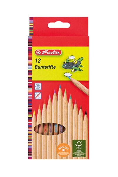 Herlitz Дървени цветни моливи, Комплект от 12 броя, Материал: дърво, Цвят: дъ...