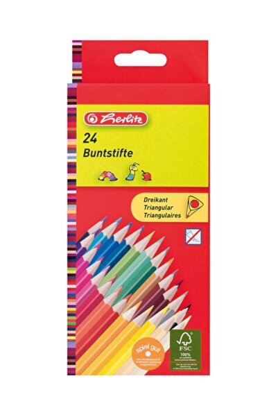 Herlitz Триъгълни цветни моливи, 24 цвята/комплект